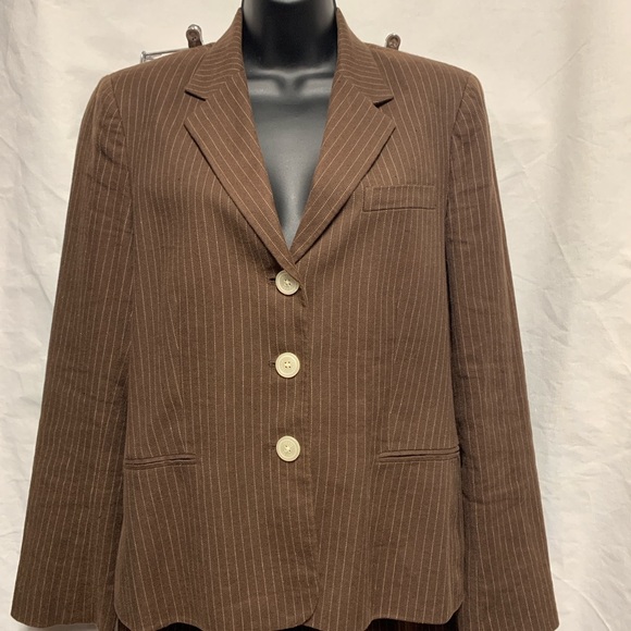 Chaps Jackets & Blazers - Chaps Brown Pinstripe Pantsuit Linen Blend Classic Business Office